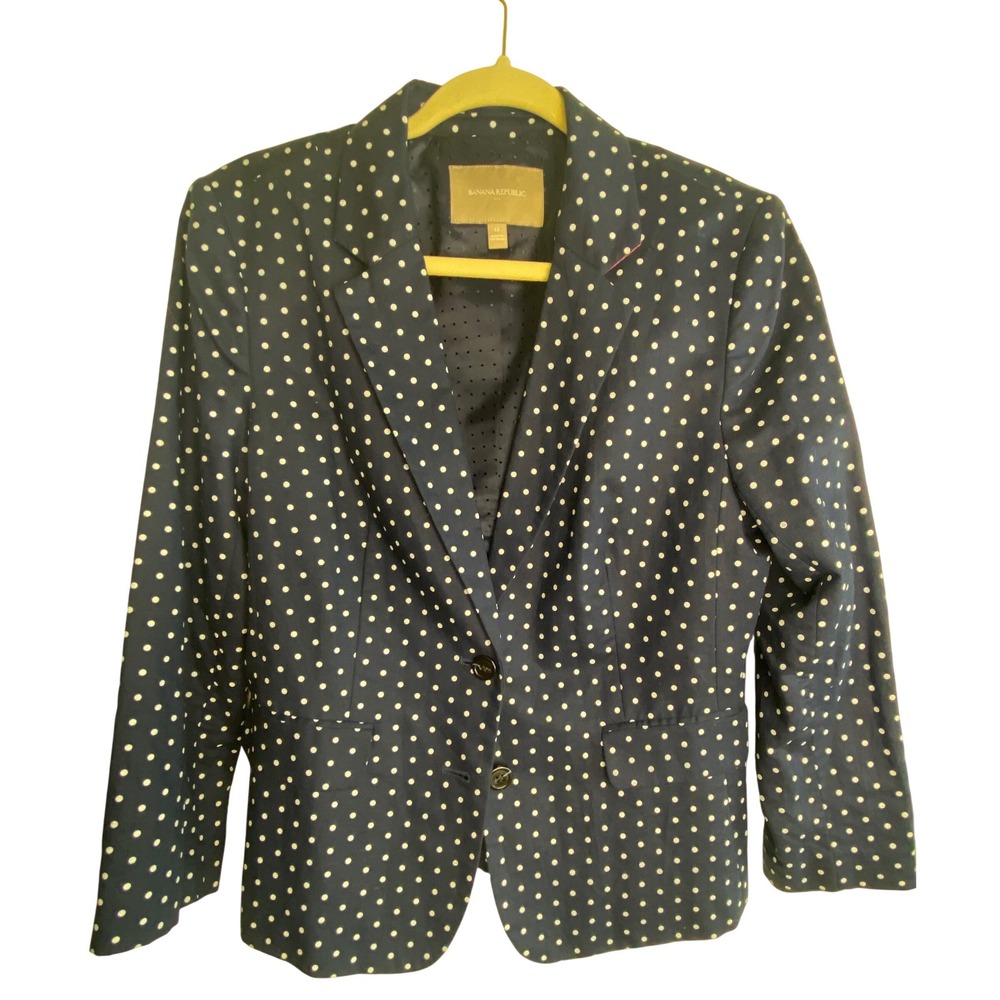 Banana Republic Womens Navy White Polka Dot Two Button Blazer Jacket Size 12 NEW